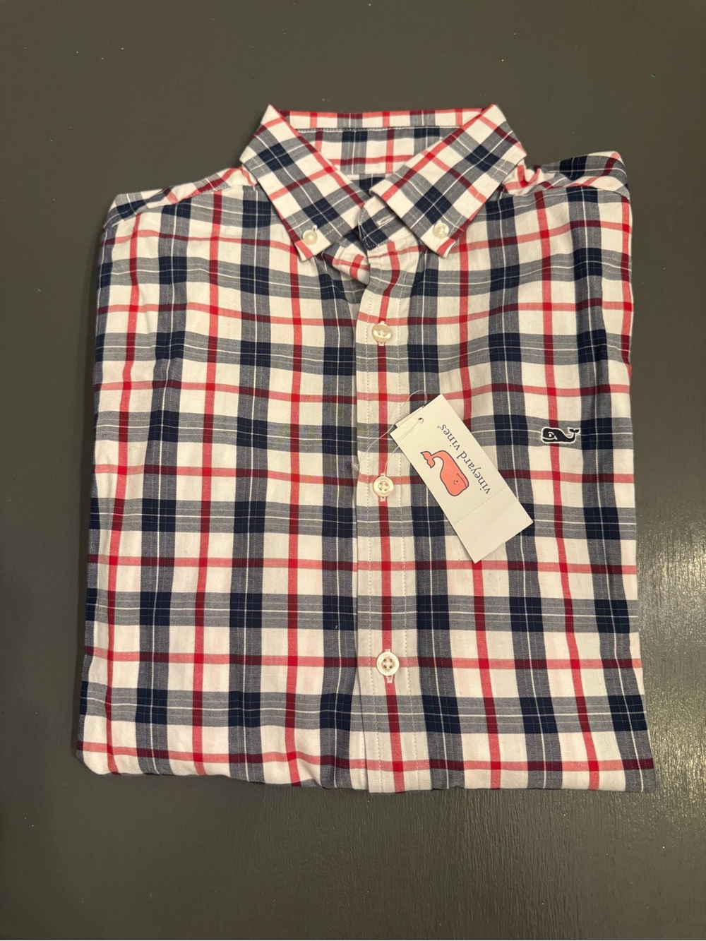 Vineyard Vines Men’s Navy & Red Plaid Button-Down Shirt